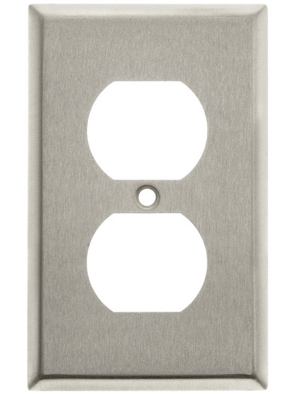 Classic Single Duplex Cover Plate In Brushed Stainless.
